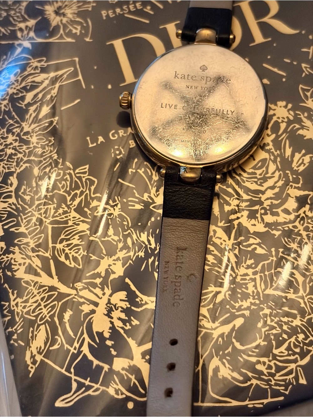 kate spade Black Leather Strap Gold-Tone Case Watch - Picture 5 of 5